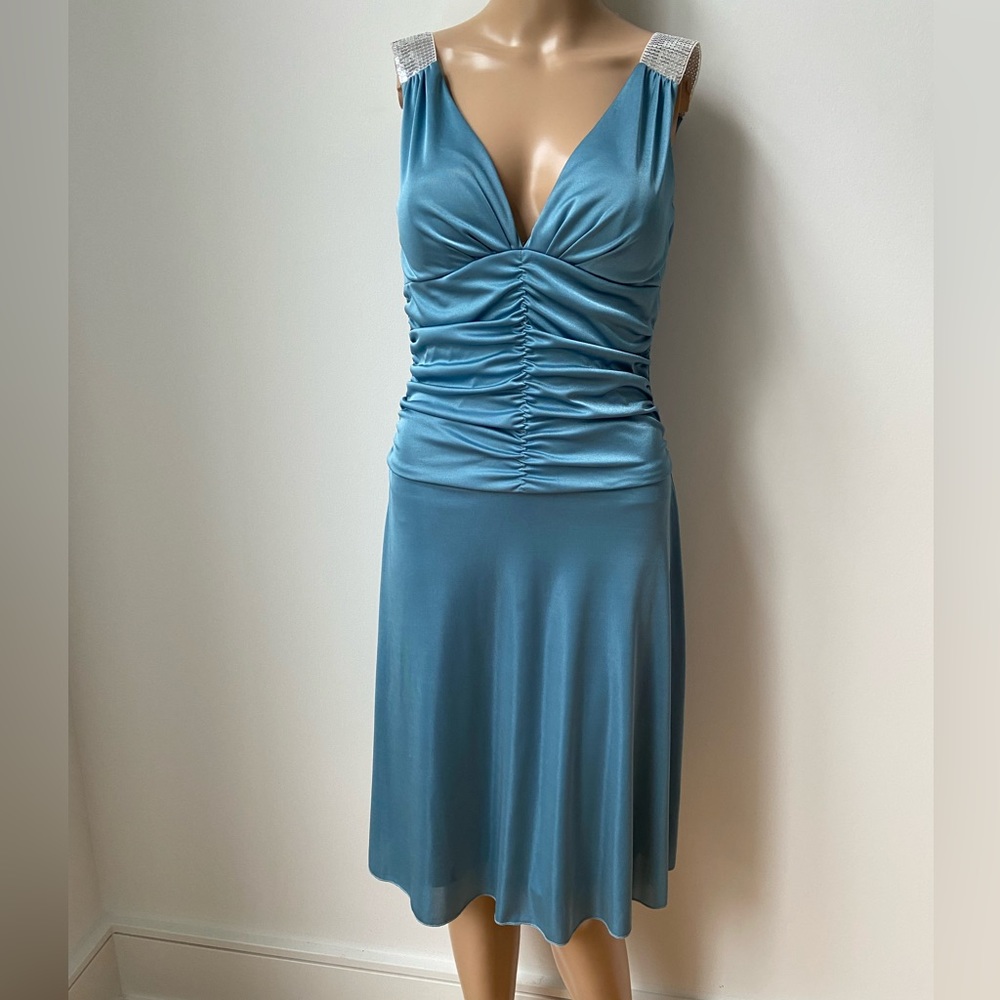 Blue satin party dress